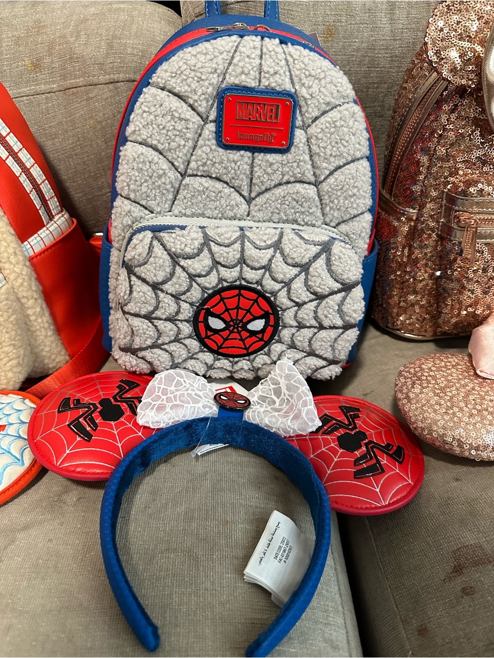 Loungefly NWT Spider-Man Sherpa Mini Backpack and Ear Headband Set